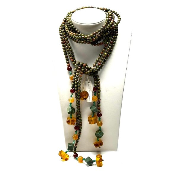 Vintage 3-Strand Barbara Steinberg Unakite Lariat Necklace —  NWT - Picture 1 of 10